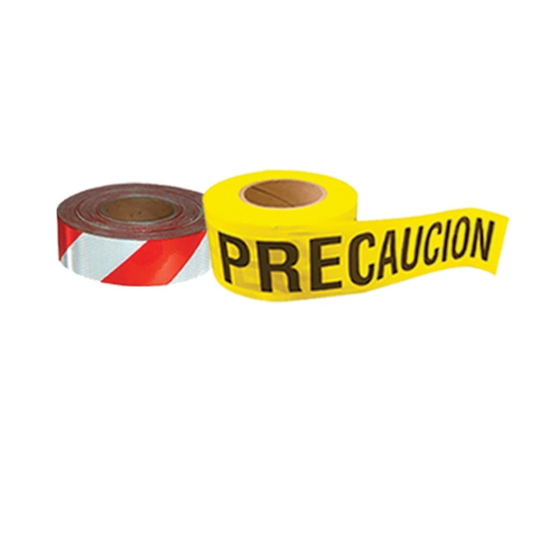 Rollo de cinta reflectiva y rollo de cinta amarilla «PRECAUCIÓN»