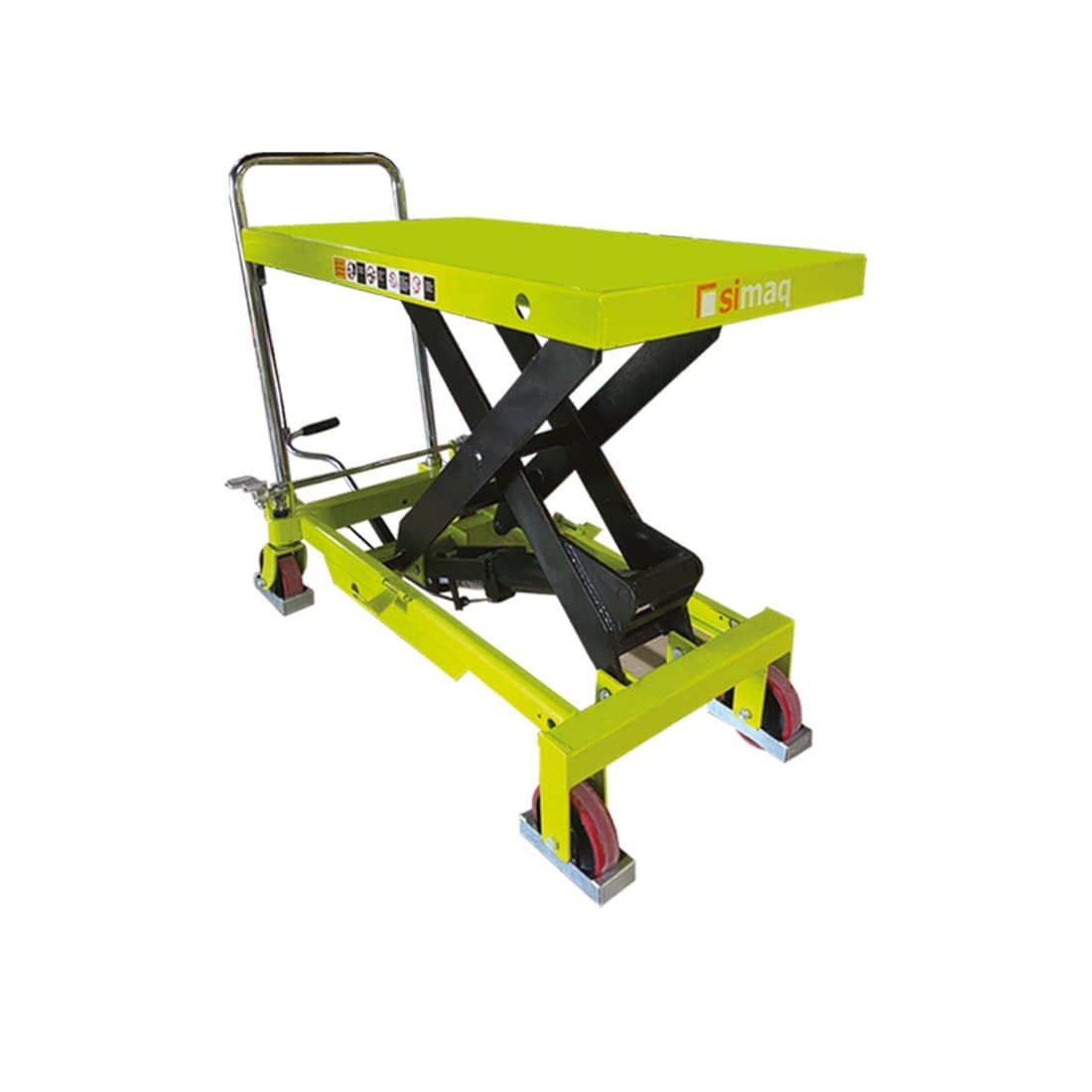 Mesa elevadora manual SIMAQ PTD1000 PRO con tijera y ruedas