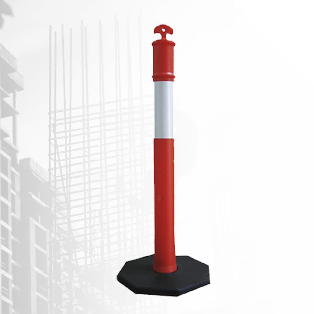 Orange delineator post with reflective band and octagonal base