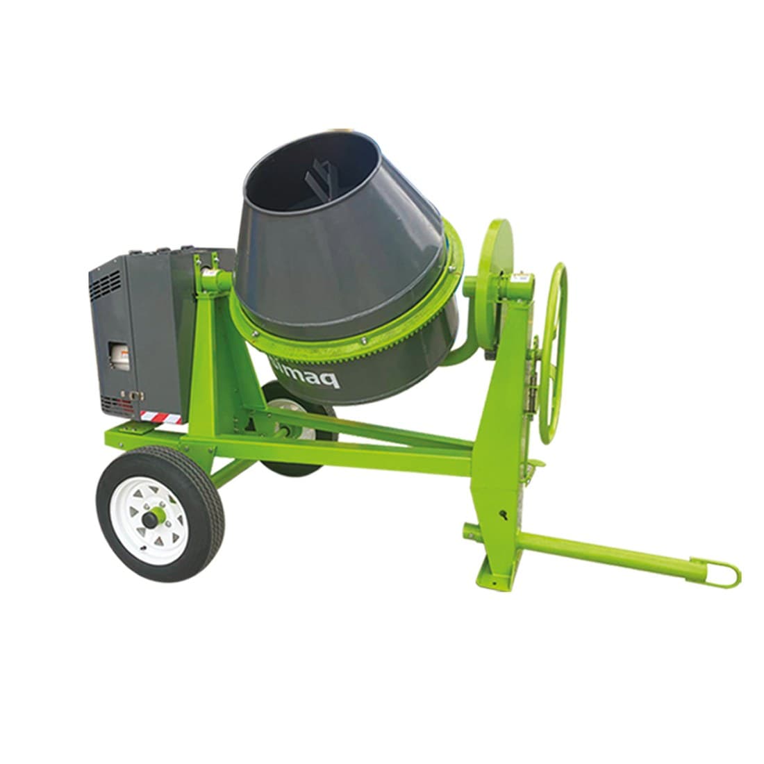 SIMAQ 1.5-bag gasoline concrete mixer with the drum tilted